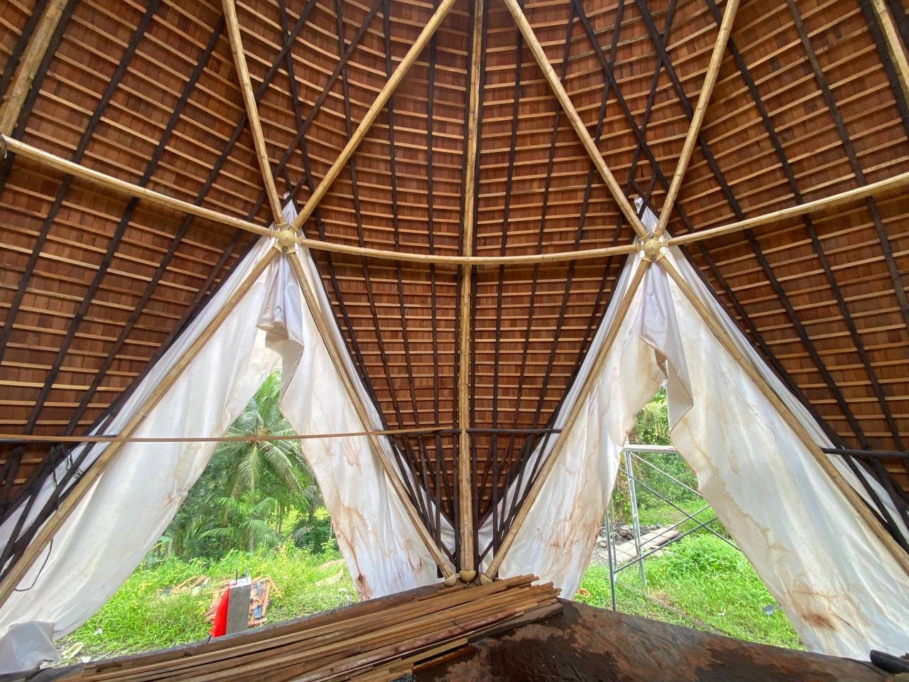 Interior bamboo framework looking outward