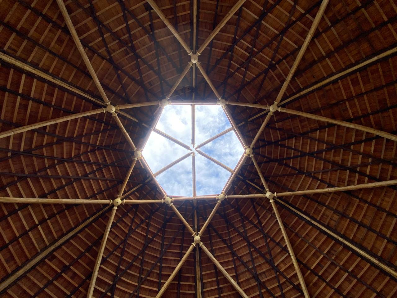 Bamboo dome ceiling with skylight