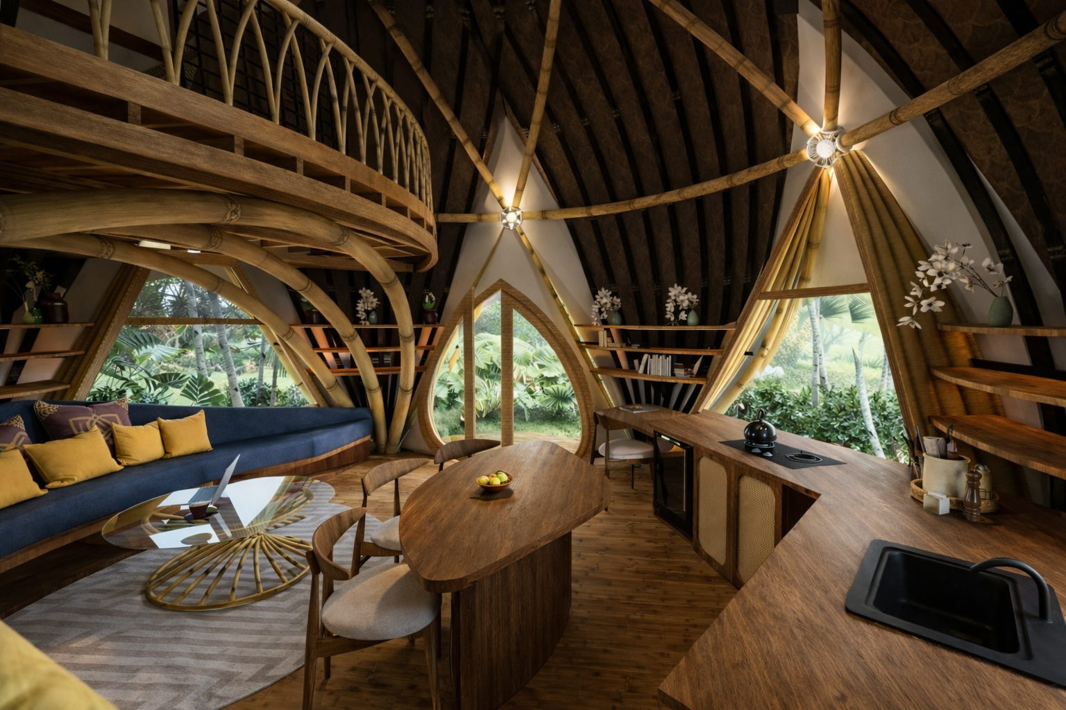 Trishula Dome in lush landscape